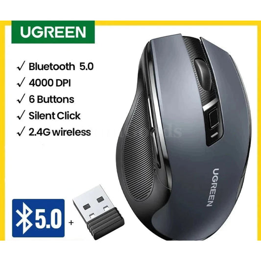 Ugreen Wireless Bluetooth 5.0 Mouse Ergonomic 4000Dpi 6 Mute Buttons Macbook Pc 301635