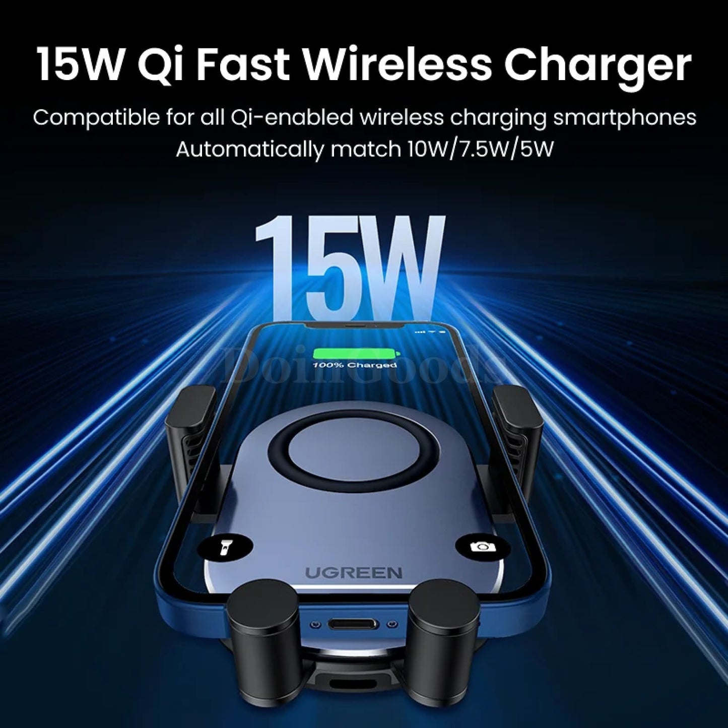 Ugreen Wireless Charger Qi 15W Car Phone Holder Samsung Air Vent Automatic Stand 301635