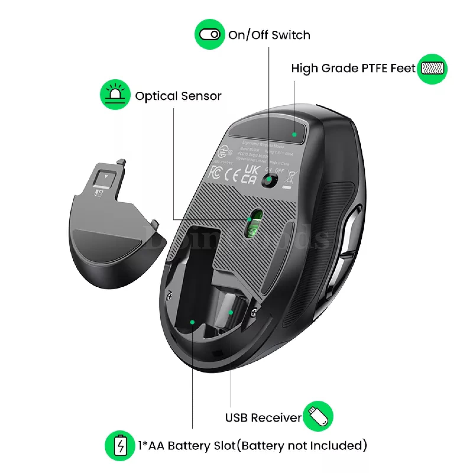 Ugreen Wireless Ergonomic Mouse 4000 Dpi Silent 6 Buttons Macbook Tablet Laptop 301635