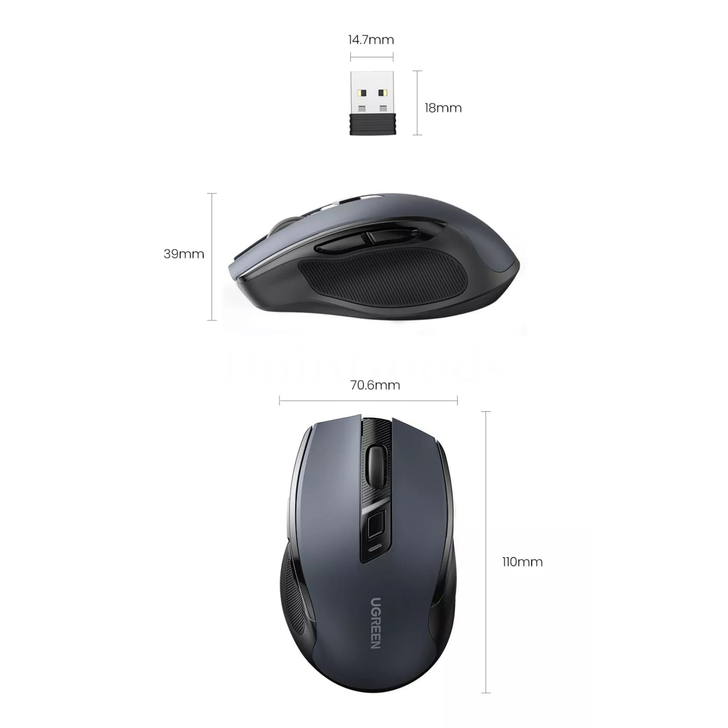 Ugreen Wireless Ergonomic Mouse 4000 Dpi Silent 6 Buttons Macbook Tablet Laptop 301635