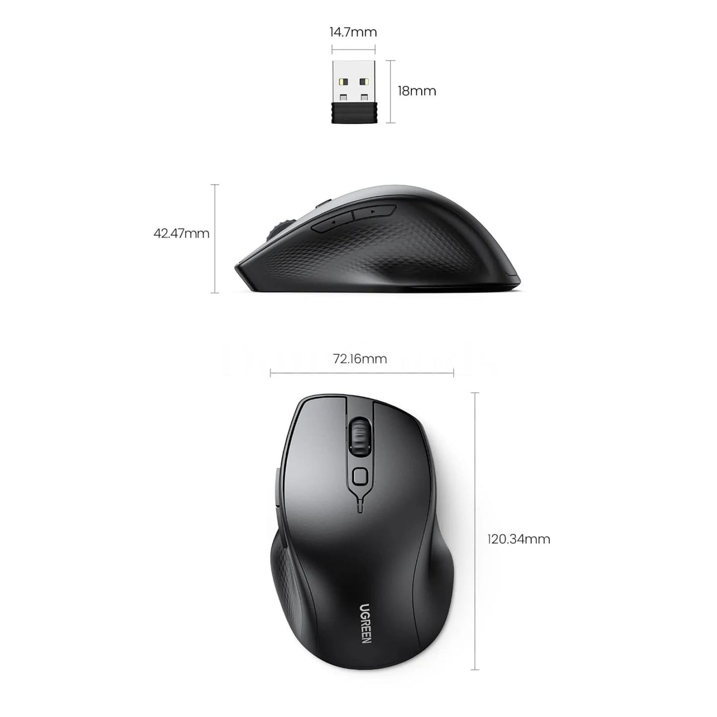 Ugreen Wireless Mouse Bluetooth 5.0 Ergonomic 4000 Dpi 6 Mute Buttons Macbook Pc 301635