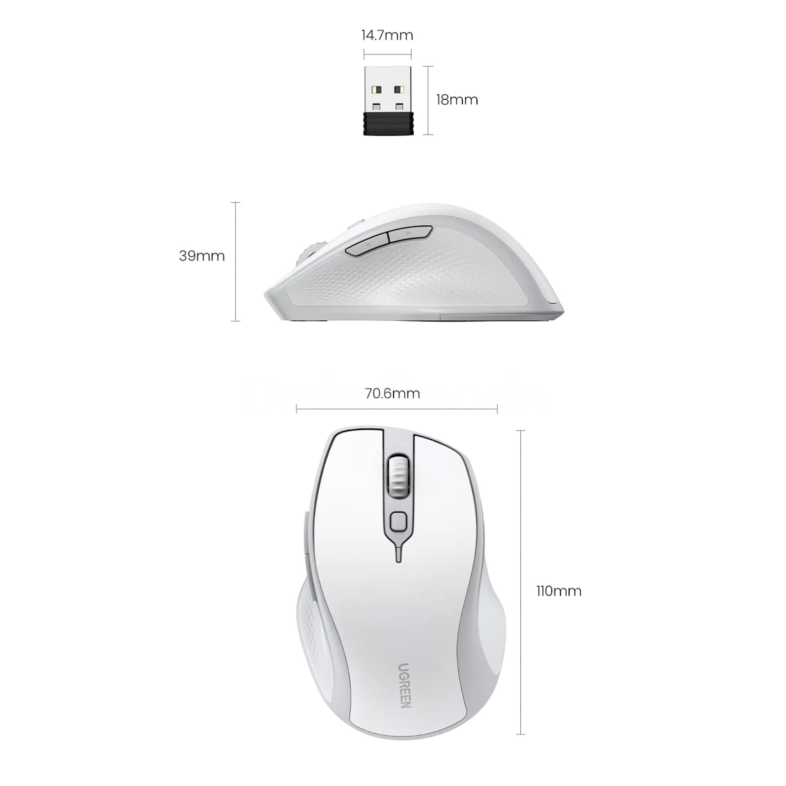 Ugreen Wireless Mouse Bluetooth 5.0 Ergonomic 4000 Dpi 6 Mute Buttons Macbook Pc 301635