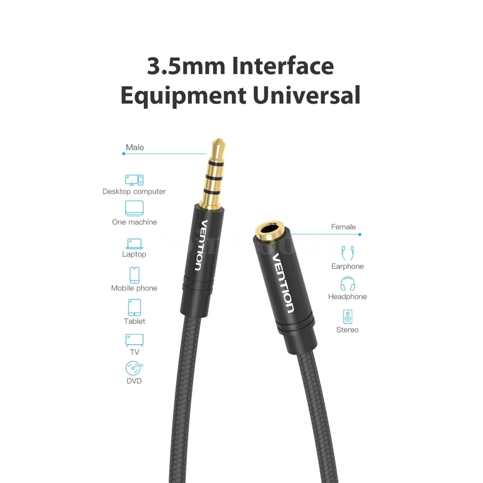 Vention 3.5Mm Aux Extension Cable - For Car Laptop Mini Pc Tv Xiaomi Huawei Stereo Headphone And