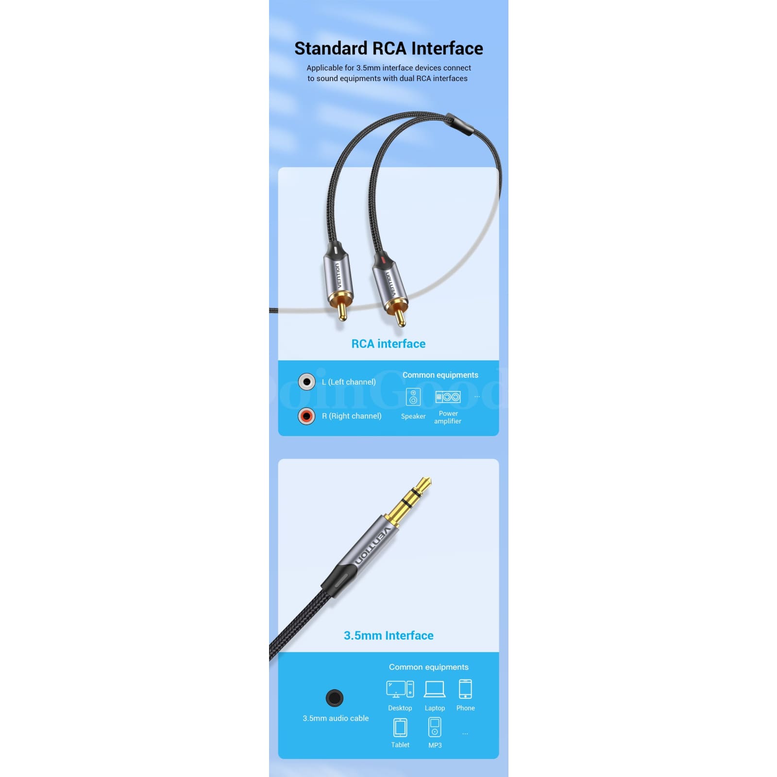 Vention Rca 3.5 To Audio Jack For Phone Edifer Home Theater Dvd Male Aux Cable 536610